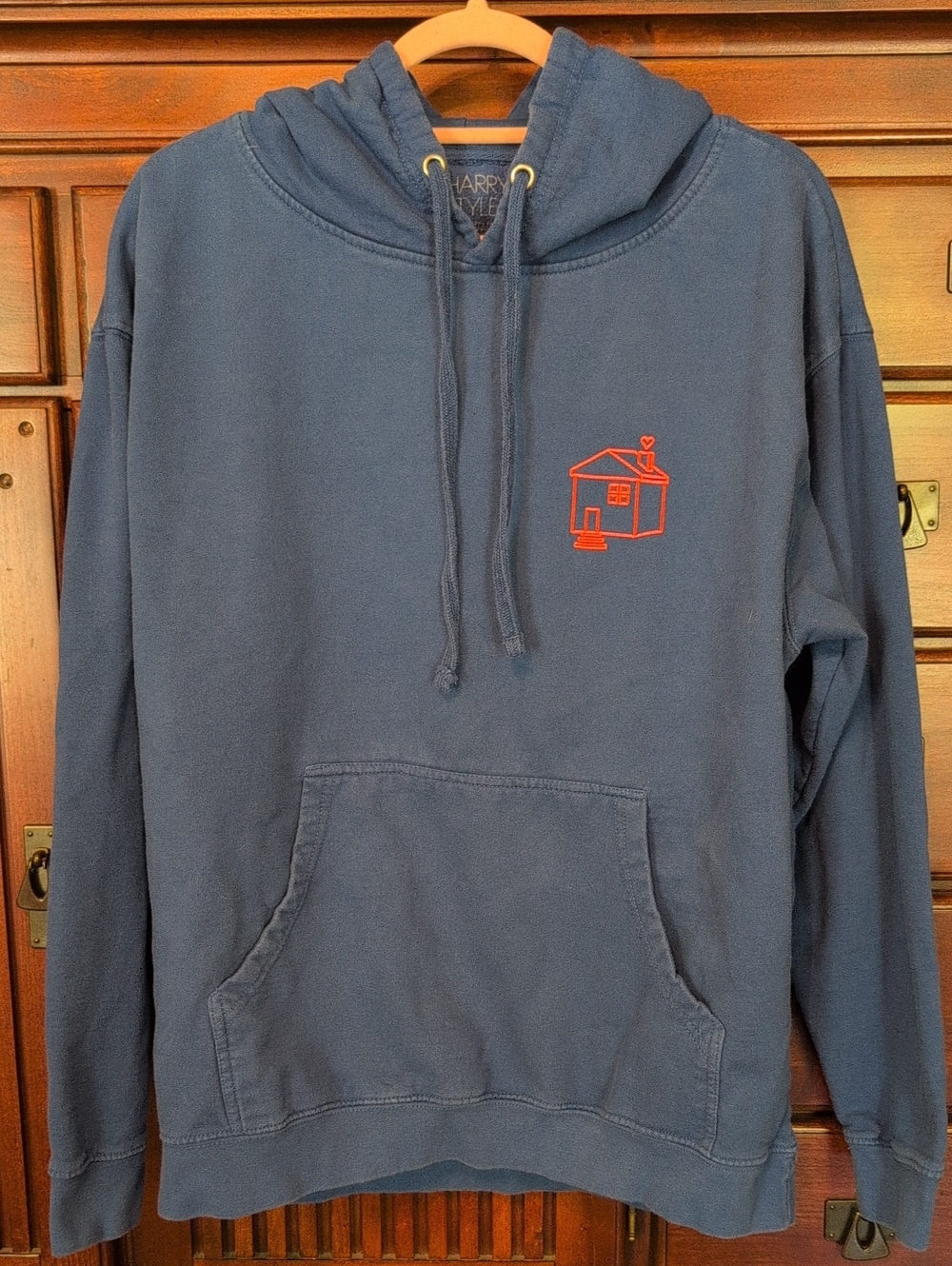 Warby Parker Navy Pullover Hoodie with Small Red House Logo